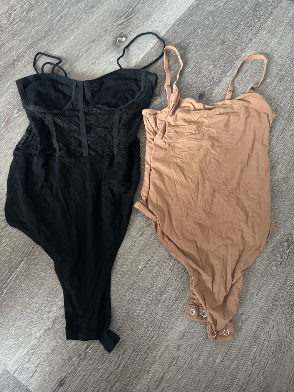 SHEIN & Auden Bodysuit Bundle Set Black Lace Corset Tan Nude Thong Size XS